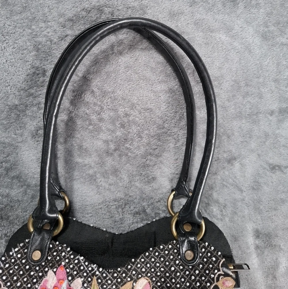 CHRISTIANA Floral BEADED Embroidered MEDIUM BAG Double Strap Purse Multicolor